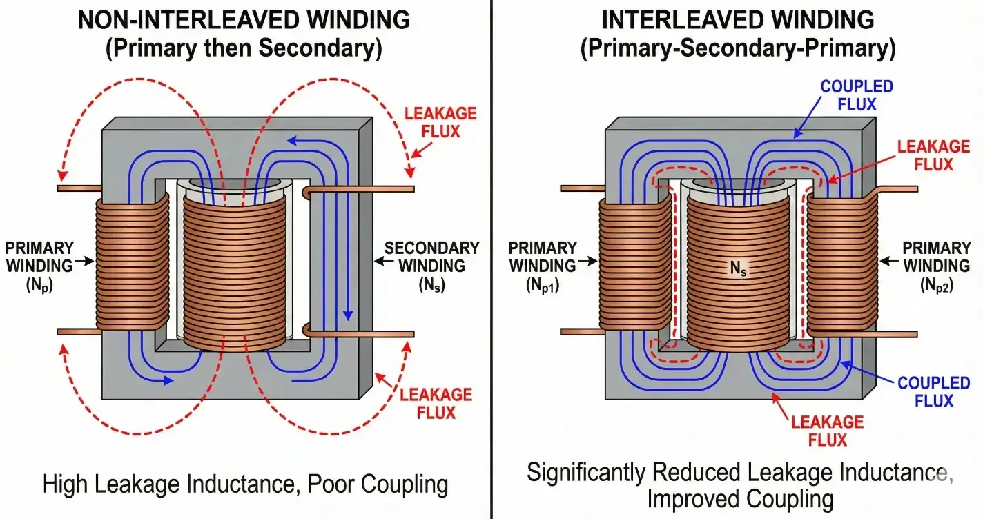 interleaving techniques in high-frequency transformers to reduce leakage inductance