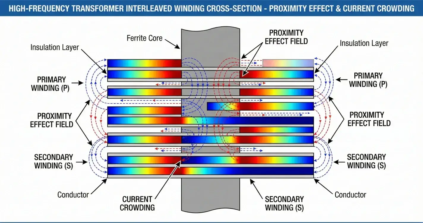 proximity effect and AC copper loss in interleaved high-frequency transformer windings