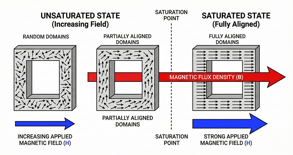 magnetic saturation in high-frequency transformer core