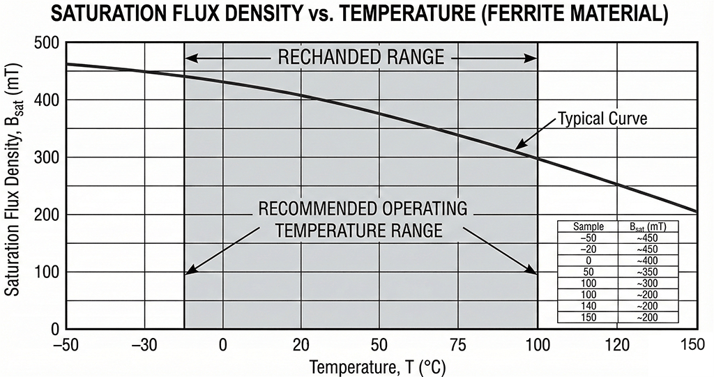 temperature effect on magnetic saturation in transformer cores