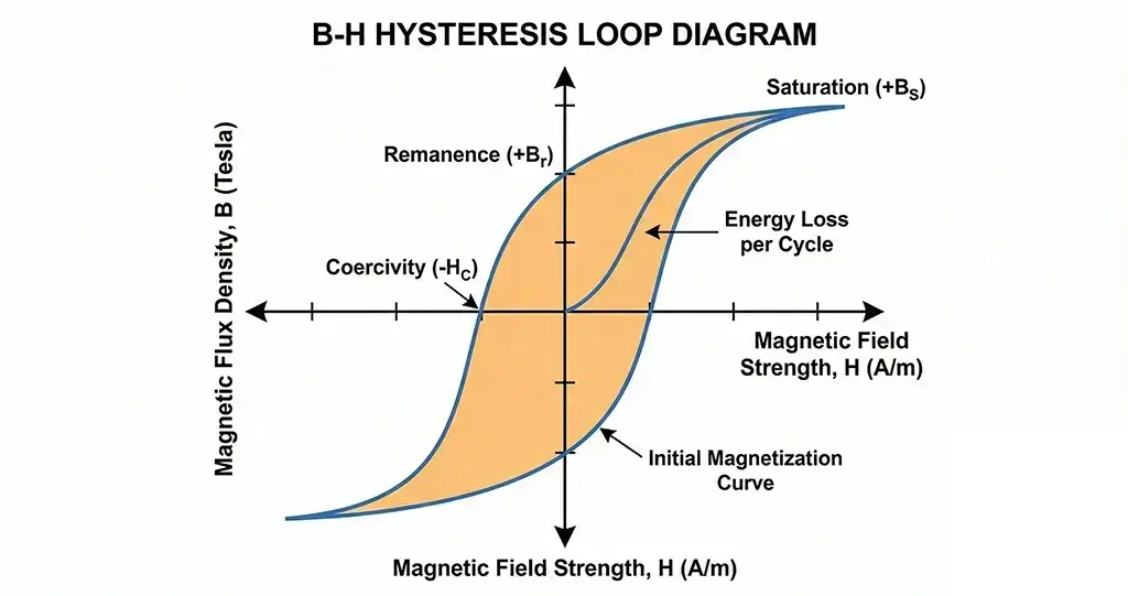 hysteresis loss illustrated by B-H loop area