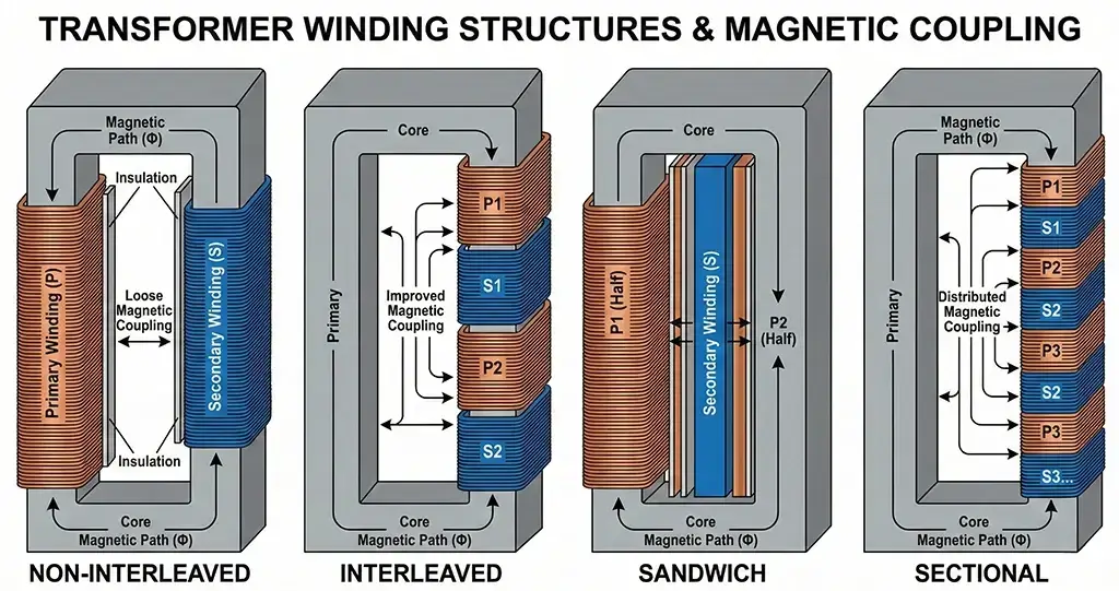 types of transformer winding structures comparison diagram