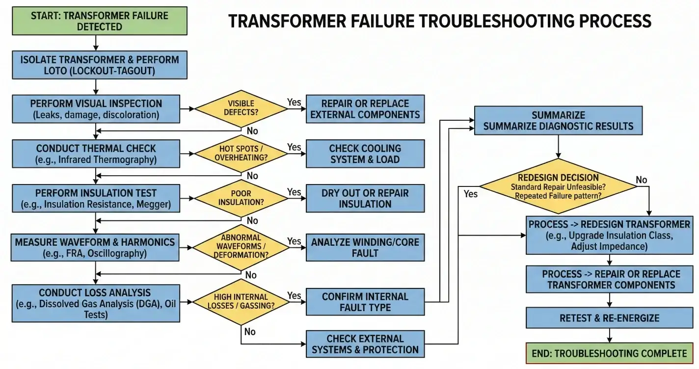 high frequency transformer troubleshooting workflow