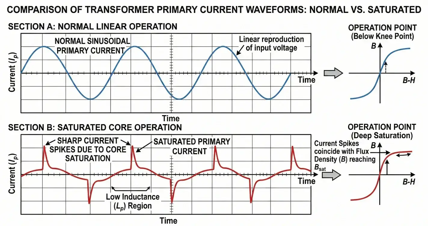 transformer saturation current waveform comparison