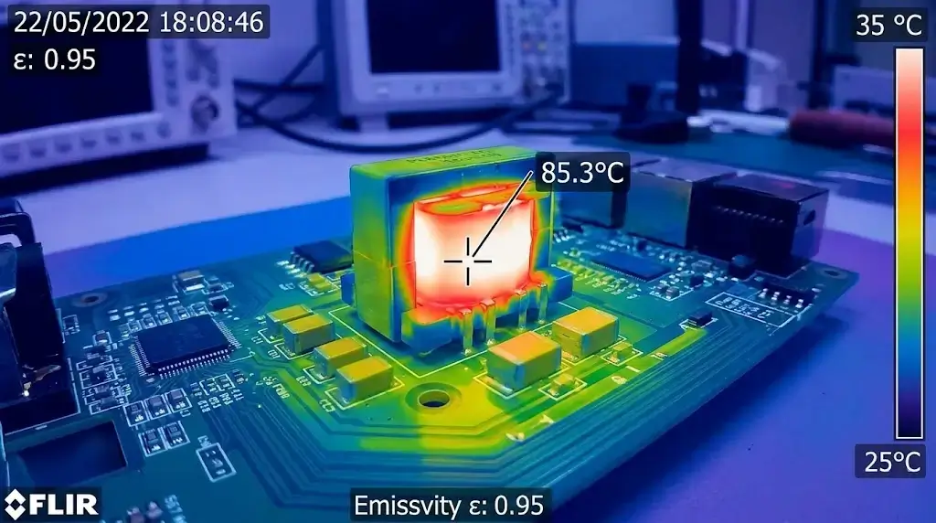 Thermal-imaging-analysis-of-a-PoE-transformer-operating-under-high-power-IEEE-802.3bt-network-conditions-to-verify-heat-dissipation